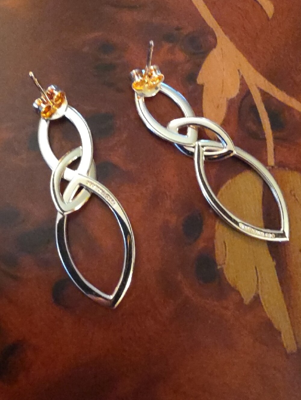Sterling Silver Linked Marquise Drop Earrings - Picture 2 of 4